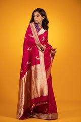 Magenta Pink Handwoven Katan Silk Saree