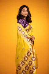 Neon Yellow Ethnic Handwoven Banarasi Satin Silk Saree
