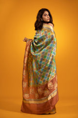 Rust Brown Rangkat Handwoven Banarasi Katan Silk Saree - Chinaya Banaras