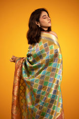 Rust Brown Rangkat Handwoven Banarasi Katan Silk Saree - Chinaya Banaras