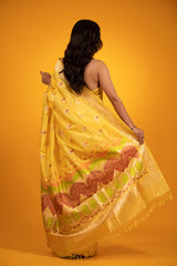 Light Yellow Kadhwa Woven Banarasi Katan Silk Saree - Chinaya Banaras