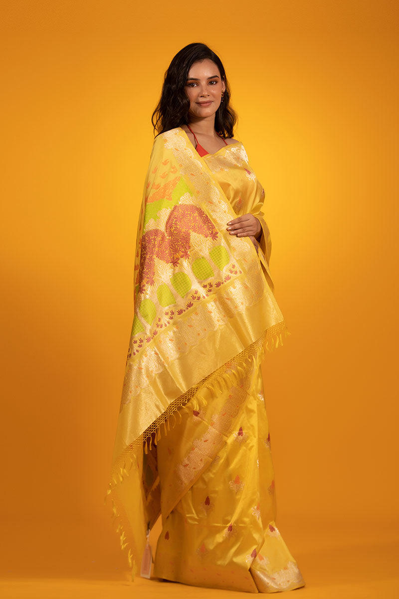 Light Yellow Kadhwa Woven Banarasi Katan Silk Saree - Chinaya Banaras