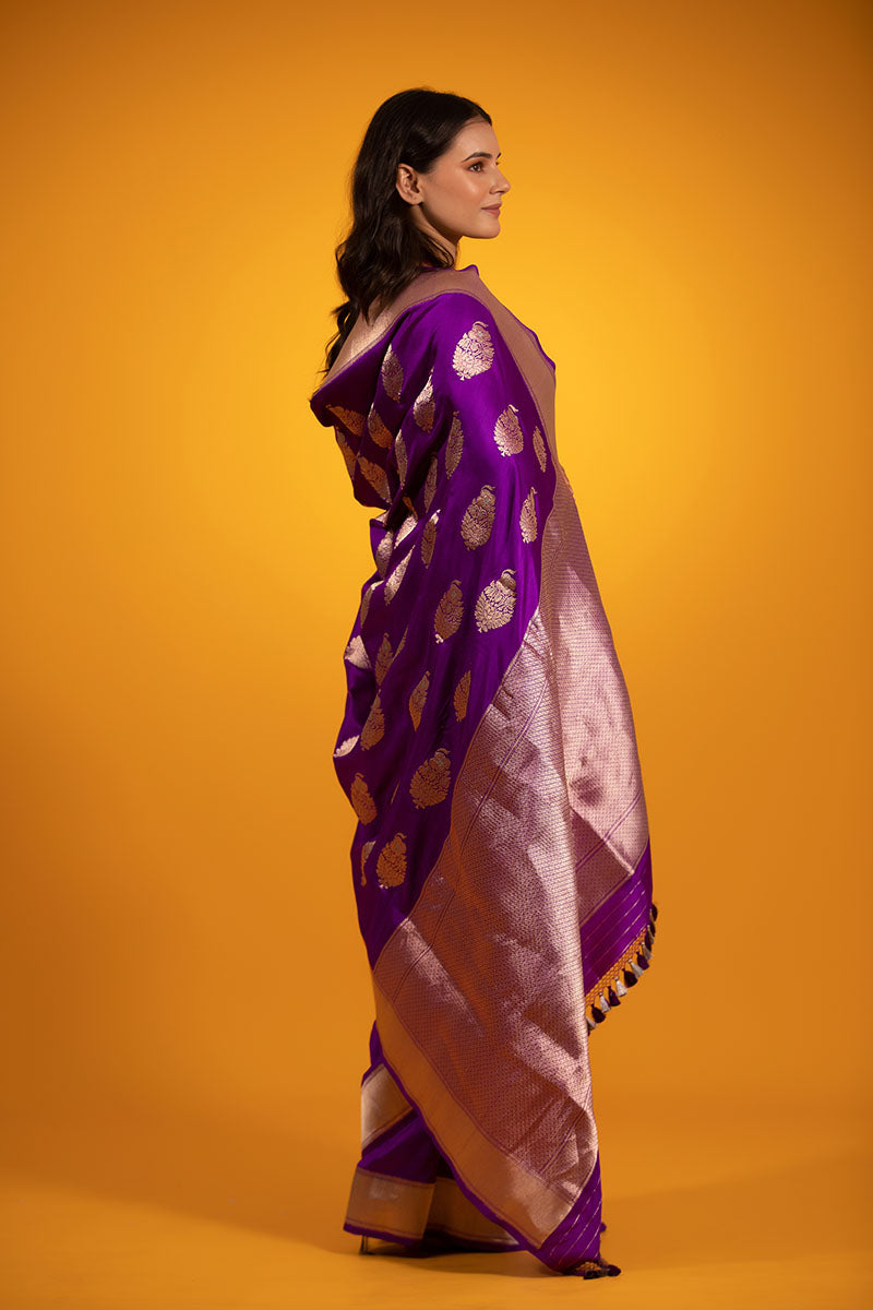 Purple Ethnic Handwoven Banarasi Katan Silk Saree - Chinaya Banaras