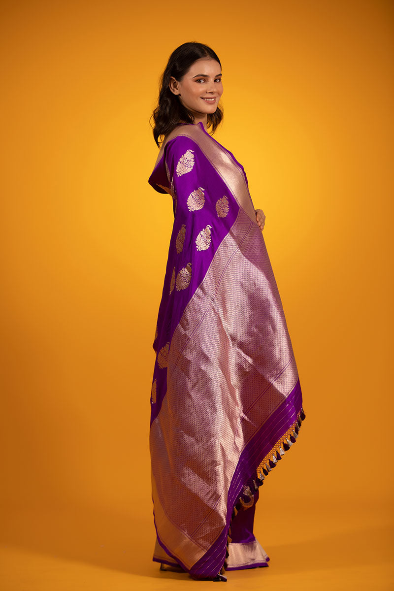 Purple Ethnic Handwoven Banarasi Katan Silk Saree - Chinaya Banaras