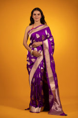 Purple Ethnic Handwoven Banarasi Katan Silk Saree - Chinaya Banaras