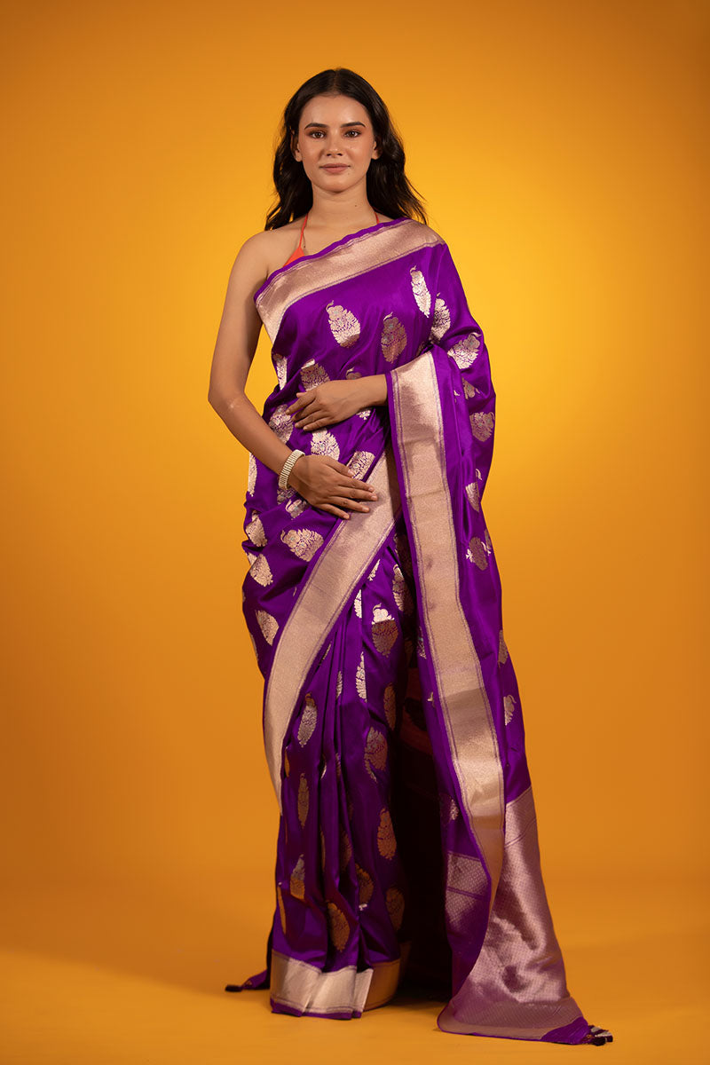 Purple Ethnic Handwoven Banarasi Katan Silk Saree