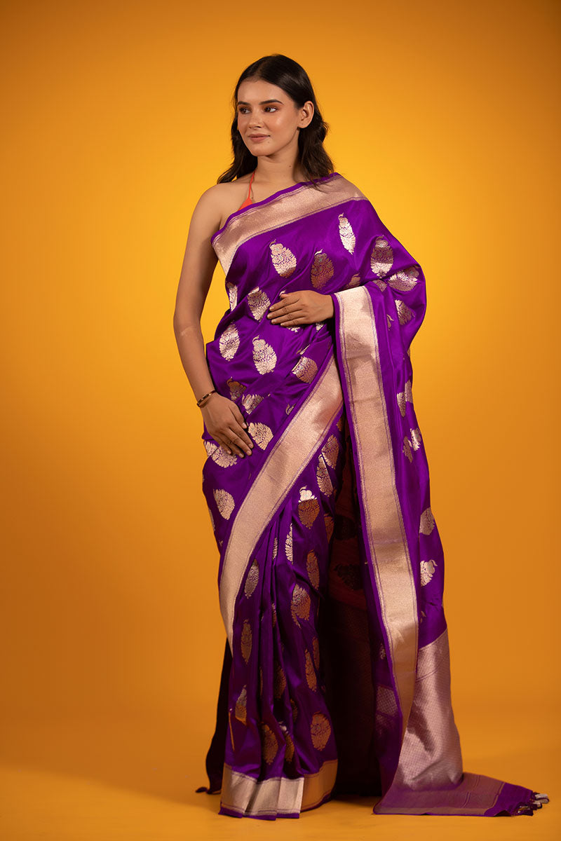 Buy Purple Pure Banarasi Silk Saree Online