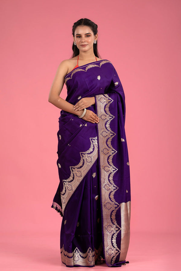 Buy Purple Pure Banarasi Silk Saree Online