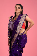 Deep Purple Ethnic Handwoven Banarasi Satin Silk Saree - Chinaya Banaras