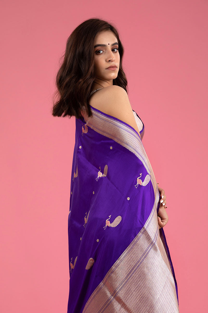 Purple Ethnic Woven Banarasi Katan Silk Saree