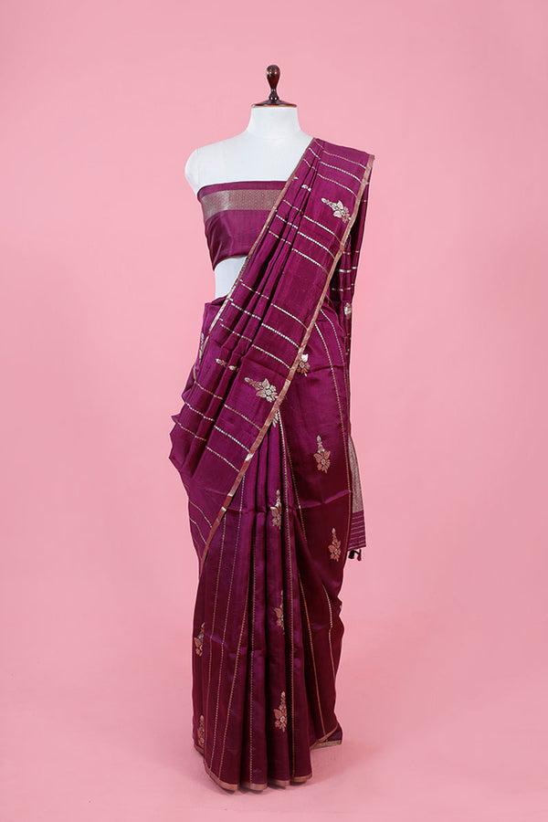Purple Handwoven Banarasi Silk Saree By Chinaya Banaras
