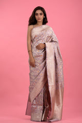 Grey Floral Meenakari Woven Banarasi Katan Silk Saree