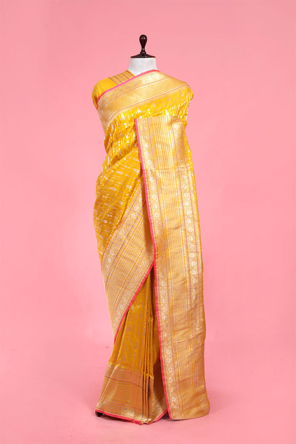 Buy Yellow Pure Banarasi Silk Saree Online