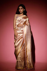 Gold Geometrical Handwoven Banarasi Satin Silk Saree