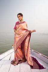 Majestic Purple Rangkat Handwoven Banarasi Katan Silk Saree - Chinaya Banaras