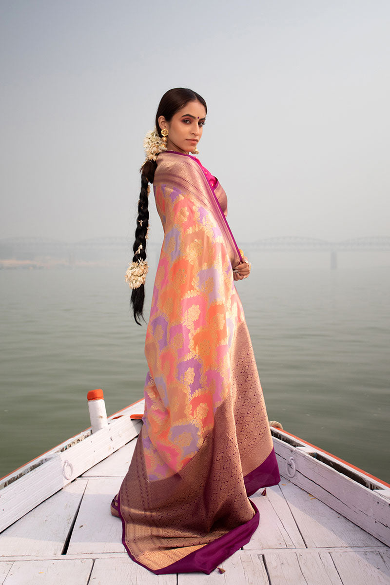 Majestic Purple Rangkat Handwoven Banarasi Katan Silk Saree - Chinaya Banaras