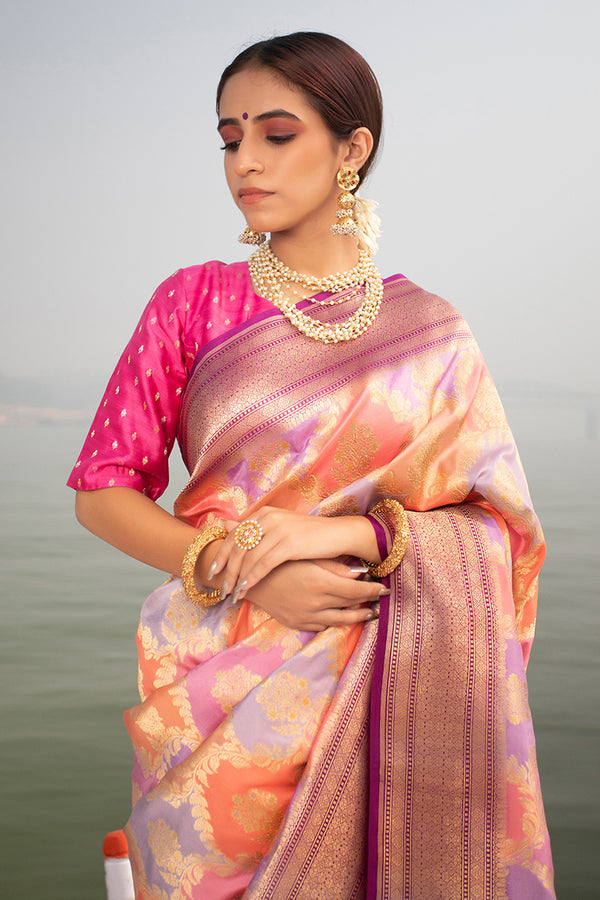 Majestic Purple Rangkat Handwoven Banarasi Katan Silk Saree - Chinaya Banaras