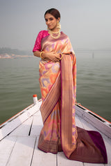 women In Purple Handwoven Banarasi Silk Saree At Chinaya Banaras
