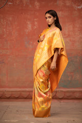 Sunflower Yellow Rangkat Handwoven Banarasi Katan Silk Saree - Chinaya Banaras