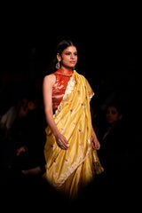 Light Yellow Kadhwa Woven Embellished Banarasi Katan Silk Saree - Chinaya Banaras