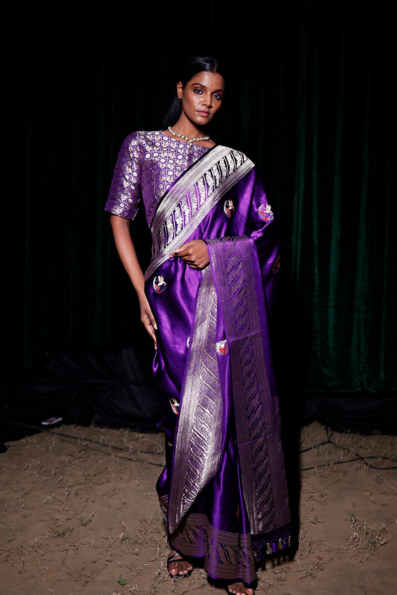 Women In Purple Banarasi Gajji Silk Saree By Chinaya Banaras