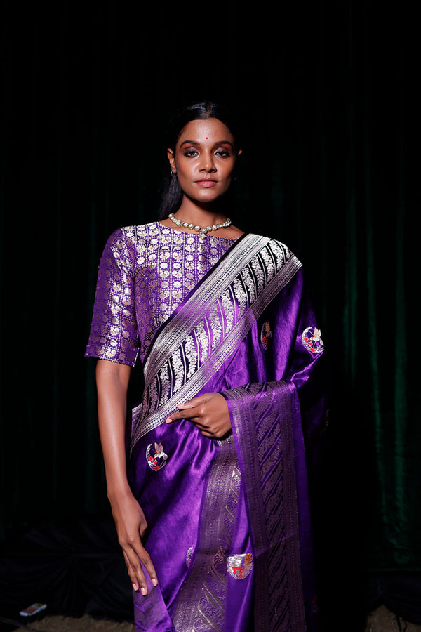 Purple Banarasi Silk Blouse By Chinaya Banaras