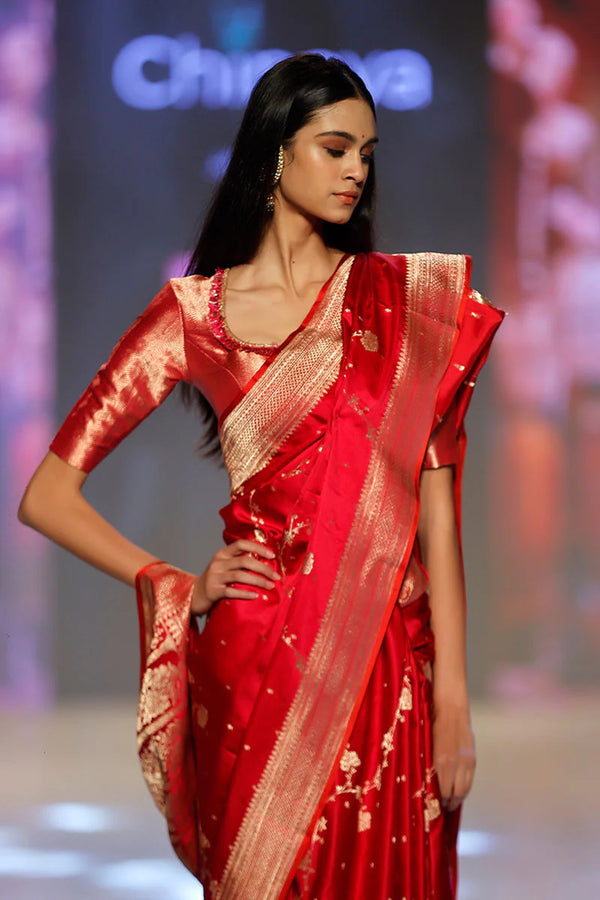 Fuschia Pink Handwoven Banarasi Silk Blouse By Chinaya Banaras