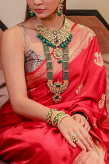 Red Handwoven Satin Silk Saree - Chinaya Banaras