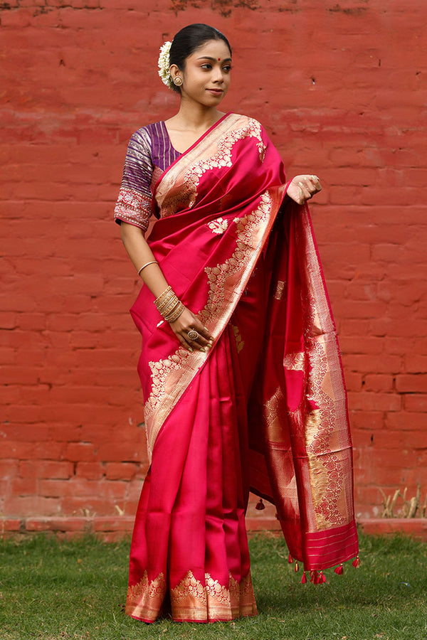 Pink Handwoven Banarasi Silk Saree by Chinaya Banaras