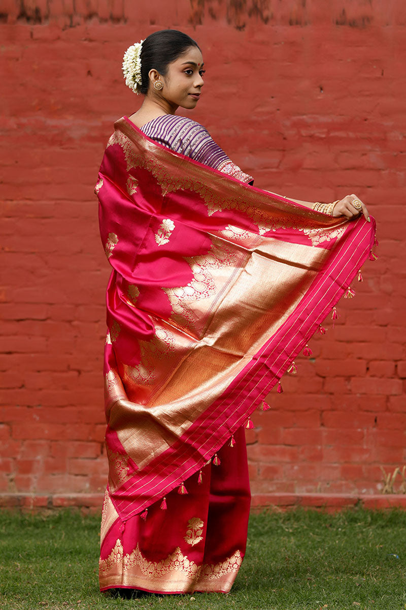 Magenta Pink Ethnic Handloom Banarasi Silk Saree