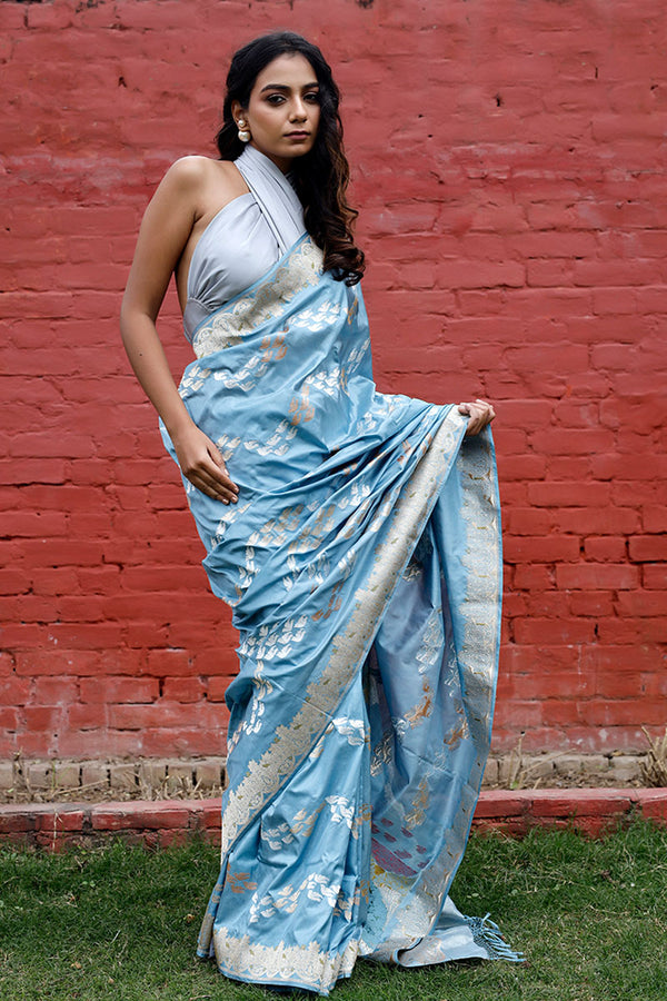 Blue Banarasi Katan Silk Saree by Chinaya Banaras