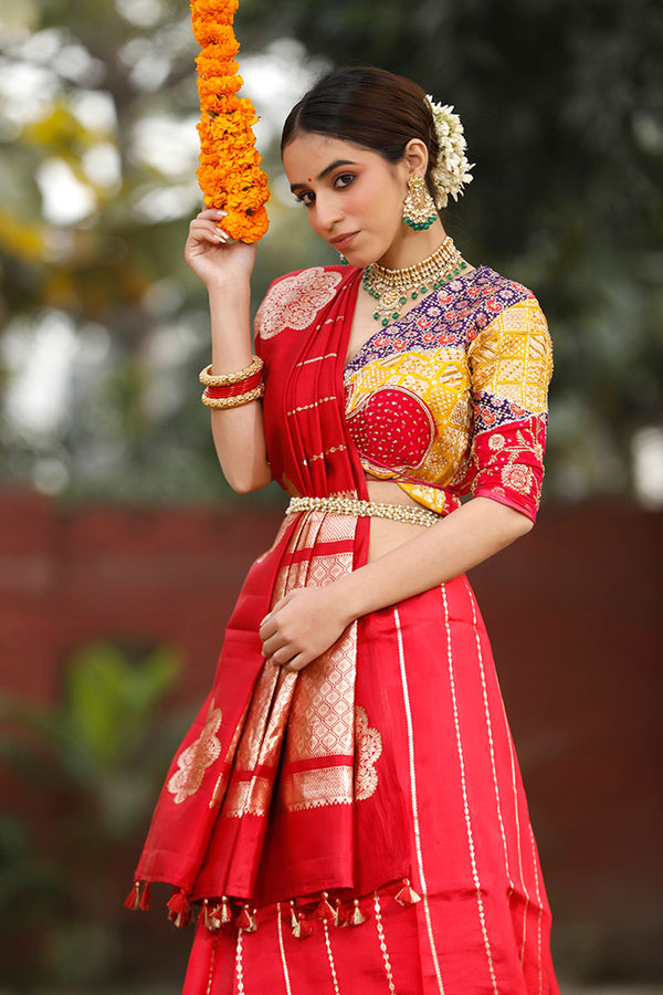 Bright Red Handloom Banarasi Silk Saree