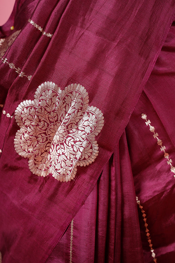 Maroon Ethnic Woven Banarasi Silk Saree
