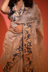 Silver Grey Embellished Organza Silk Saree