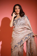 Silver Grey Embellished Organza Silk Saree - Chinaya Banaras