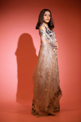 Silver Grey Embellished Organza Silk Saree