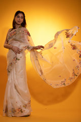 Dreamy White Embellished Organza Silk Saree - Chinaya Banaras