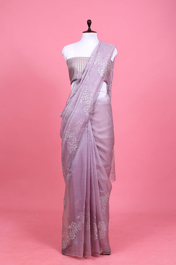 Mauve Embellished Organza Silk Saree By Chinaya Banaras