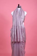 Pastel Mauve Embellished Organza Silk Saree - Chinaya Banaras
