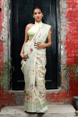 Green Organza Silk Saree By Chinaya Banaras