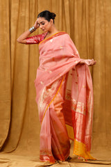 Peach Ethnic Handwoven Organza Silk Saree