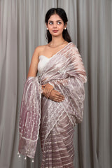 Mauve Embellished Tissue Silk Saree