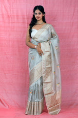 Women in Grey Banarasi Kota Tissue Silk Saree at  Chinaya Banaras