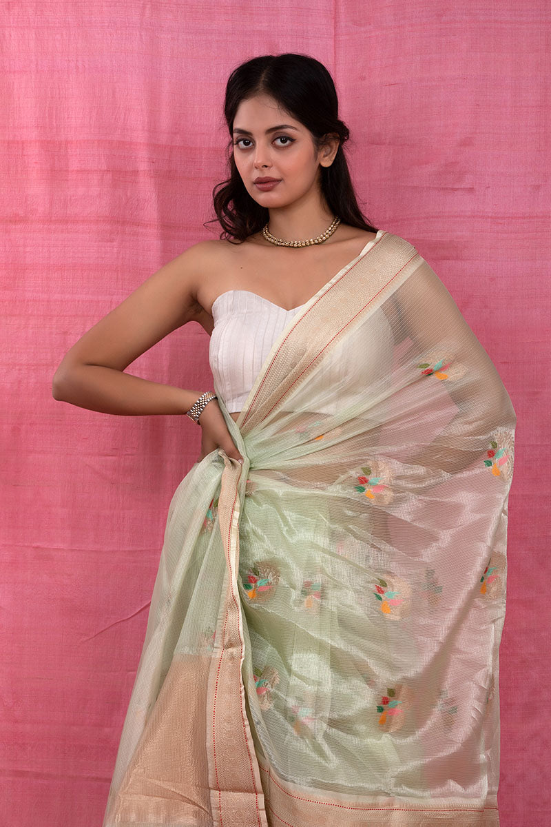 Green Glam Banarasi Kota Doria Saree - Chinaya Banaras