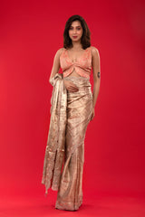 Rose Gold Embellished Tissue Silk Saree - Chinaya Banaras