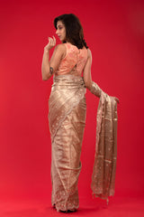 Rose Gold Embellished Tissue Silk Saree