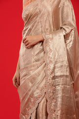 Rose Gold Embellished Tissue Silk Saree - Chinaya Banaras