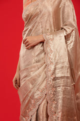 Rose Gold Embellished Tissue Silk Saree