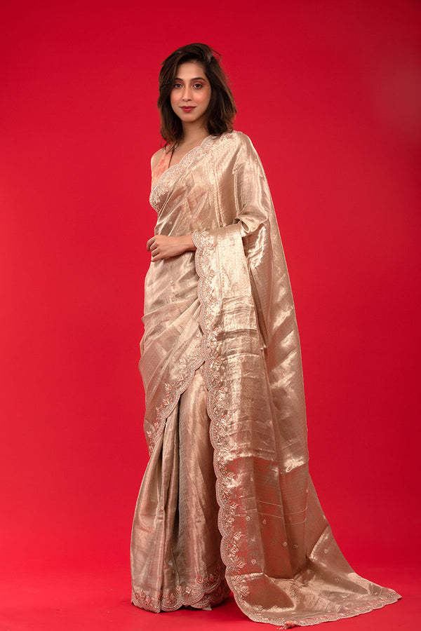 Women in Gold Tissue Silk Saree at Chinaya Banaras