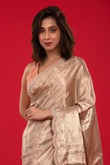 Rose Gold Embellished Tissue Silk Saree - Chinaya Banaras